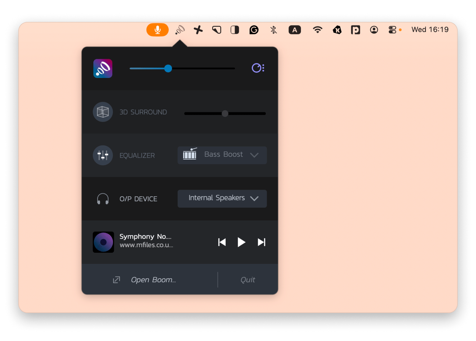Boom 3D equalizer settings showing Bass Boost preset for enhanced music quality, a volume booster and equalizer app available on Setapp